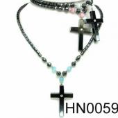 Colored Opal Beads Hematite Cross Pendant Beads Stone Chain Choker Fashion Women Necklace